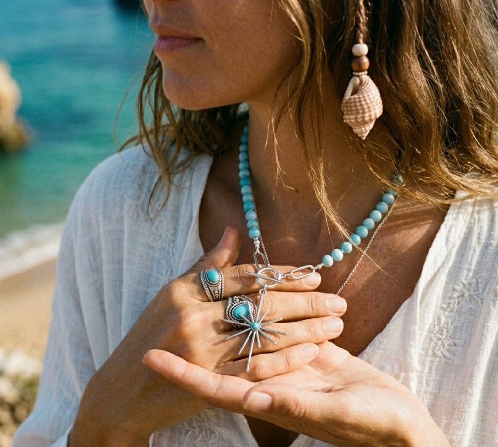 North Star Necklace in Sterling Silver and Gemstones - Bohemian Chic Style
