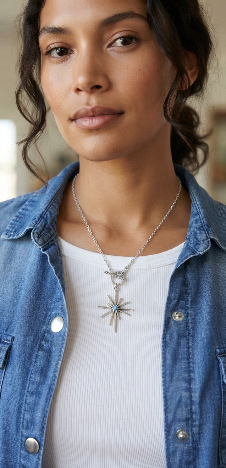 Collier Étoile du Nord en Argent et Turquoise Bohème Chic