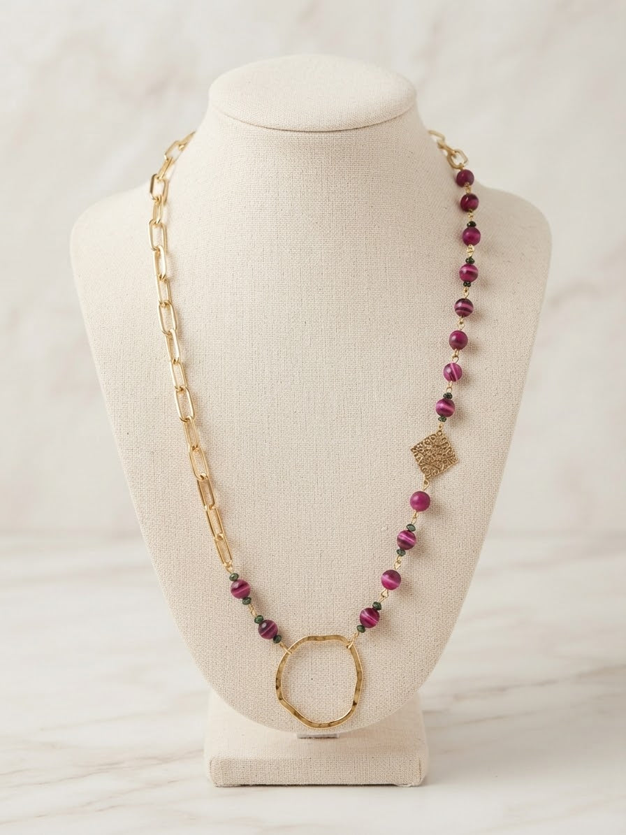 "Amaryllis" Fuchsia Agate Long Necklace