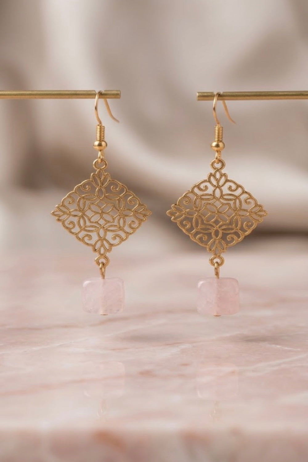 Rose Quartz & Gold Filigree Set