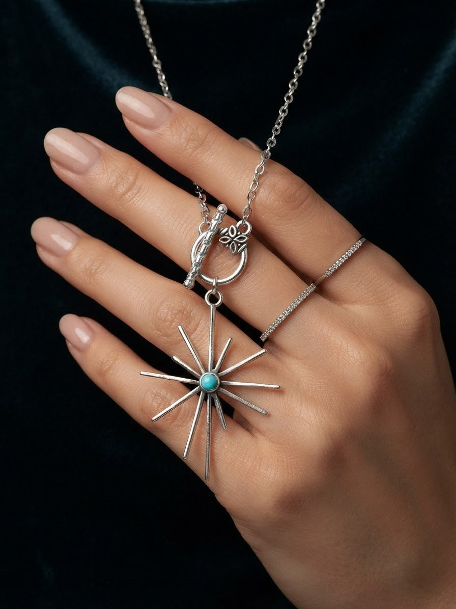 North Star Necklace in Sterling Silver with Bohemian Chic Turquoise