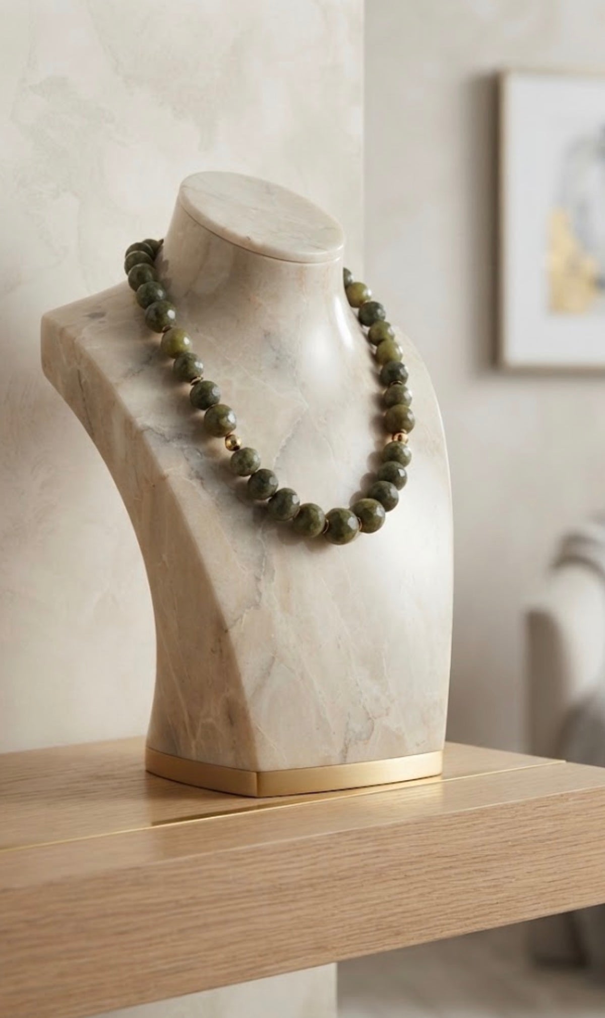 Collier en Jaspe Vert Orageux