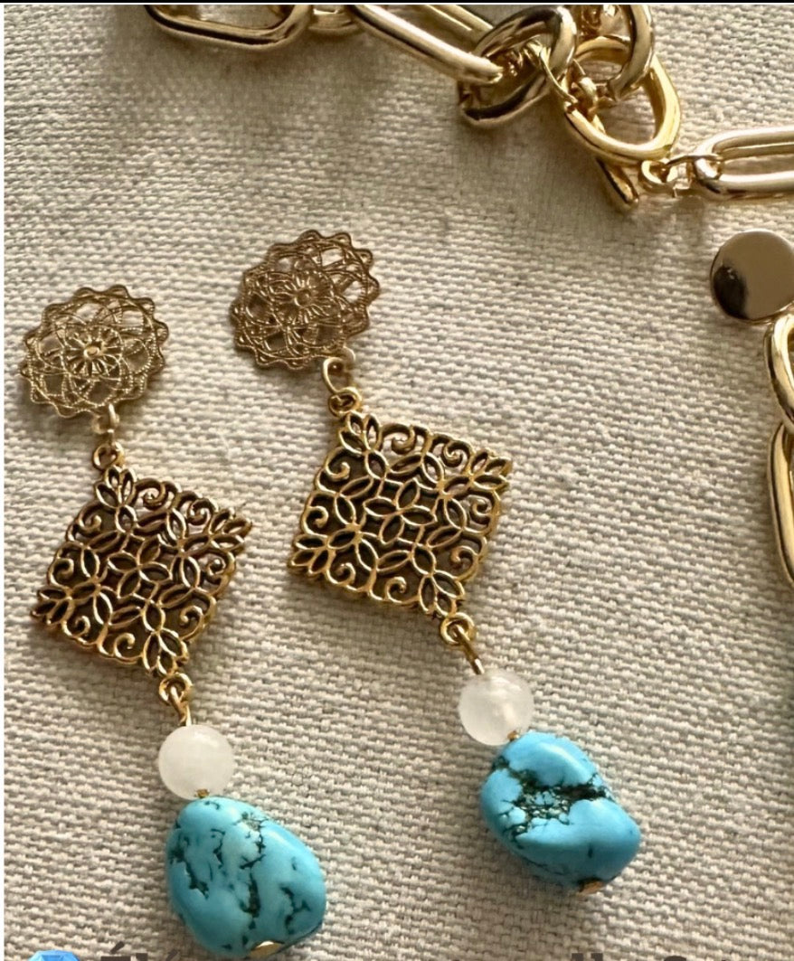Boucles d'oreilles Turquoise & Or