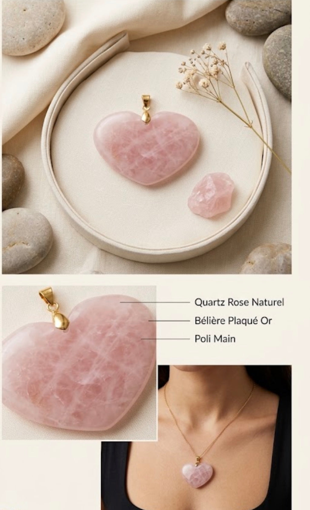 Pendentif Quartz Rose