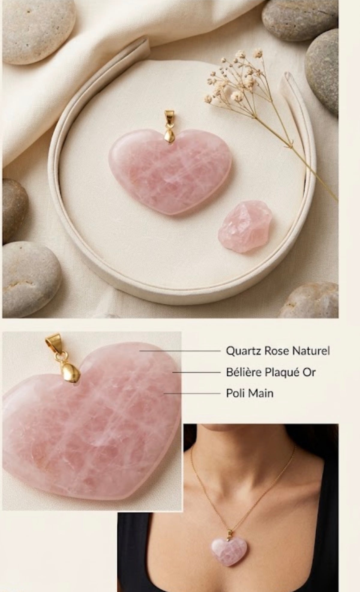 Pendentif Quartz Rose